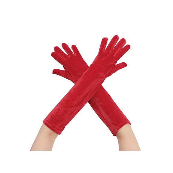 INSPIRE CHIC Women's Long Velvet Gloves 1920s Full Fingers Opera Glove for Evening Party Red M