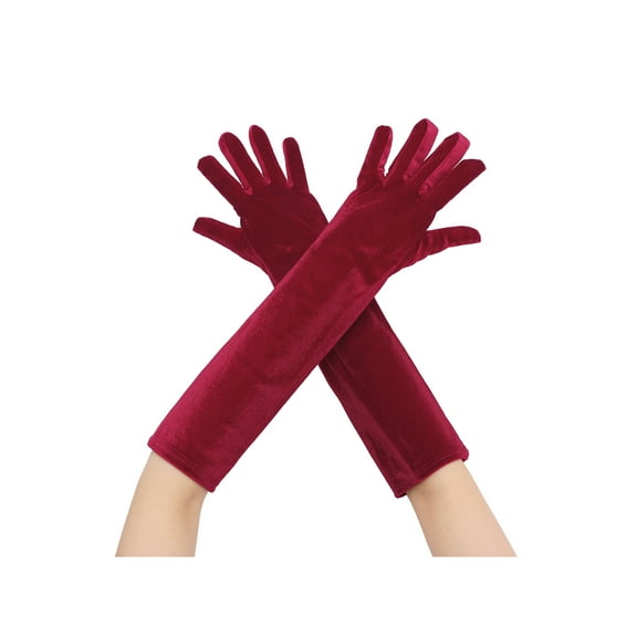 INSPIRE CHIC Women's Long Velvet Gloves 1920s Full Fingers Opera Glove for Evening Party Wine Red M