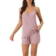 thumbnail image 1 of INSPIRE CHIC Women's Loungewear Solid Color Ruffle Trim Camisole Tops with Shorts Pajama Sets M Light Pink, 1 of 6
