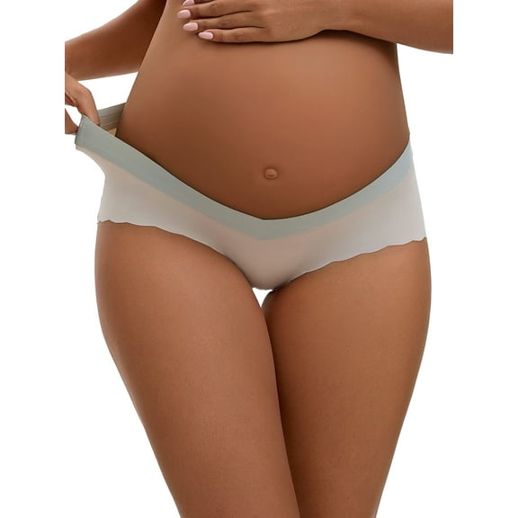 INSPIRE CHIC Women's Low Waist Ice Silk Seamless Maternity Briefs Pregnancy Under the Bump Underwear L Beige