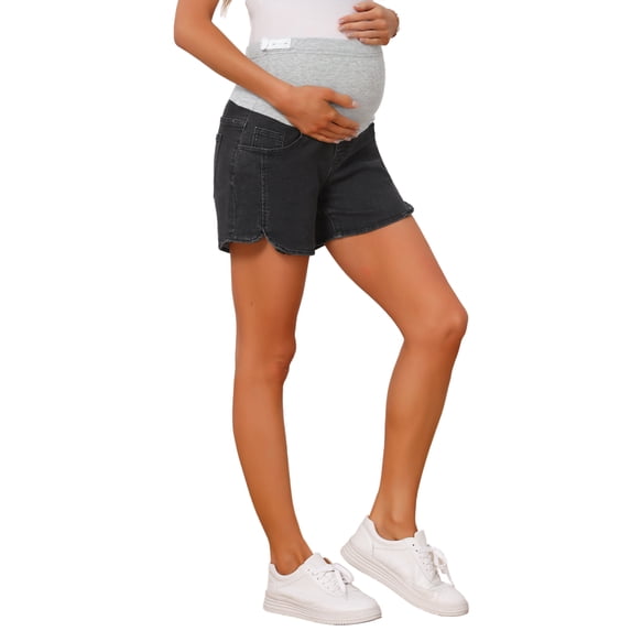 INSPIRE CHIC Women's Maternity Denim Over Belly Adjustable High Waist Summer Casual with Pockets Jeans Pregnancy Shorts XL Light Gray
