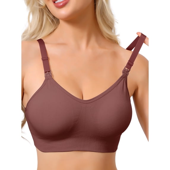 INSPIRE CHIC Women's Maternity Full Coverage Adjustable Buckled Straps Postpartum Nursing Bra V-Neck Wireless Bralettes M Wind Red