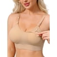 thumbnail image 1 of INSPIRE CHIC Women's Maternity Full Coverage Adjustable Buckled Straps Postpartum Nursing Bra V-Neck Wireless Bralettes 2XL Beige, 1 of 4