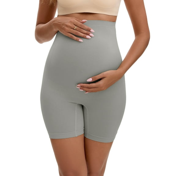 INSPIRE CHIC Women's Maternity High Waist Thigh Slimmers for Under Dresses Soft Comfort Pregnancy Shapewear M Gray