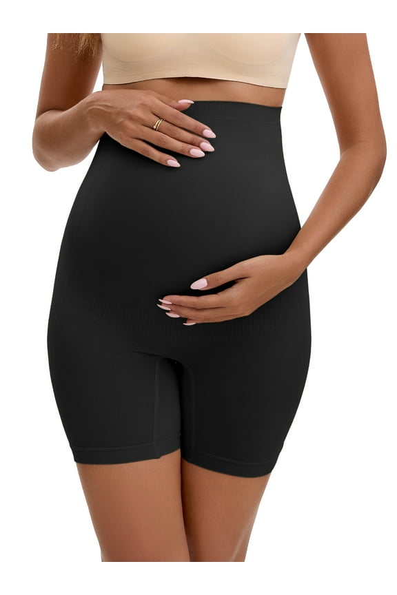 Women's Maternity High Waist Thigh Slimmers for Under Dresses Soft Comfort Pregnancy Shapewear S Black