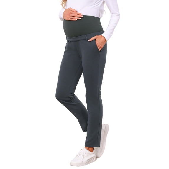 INSPIRE CHIC Women's Maternity Pants for Work Over the Belly High Waisted Business Office Pregnancy Trousers with Pockets S Grey