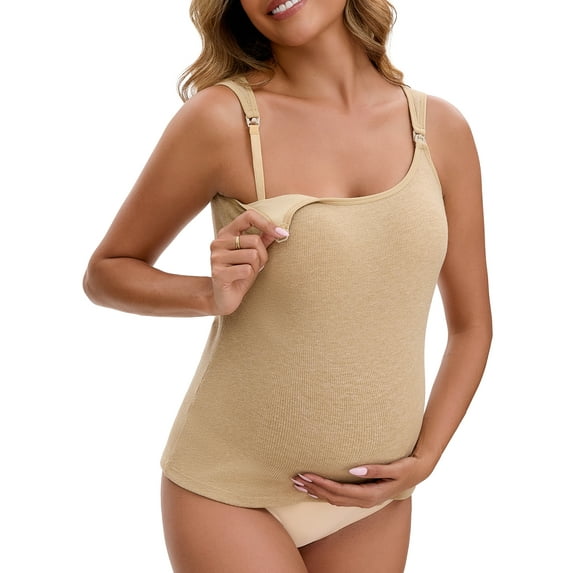 INSPIRE CHIC Women's Maternity Thermal Tank Tops with Built-In Bra Pregnancy Nursing Camisole with Adjustable Straps L Yellow