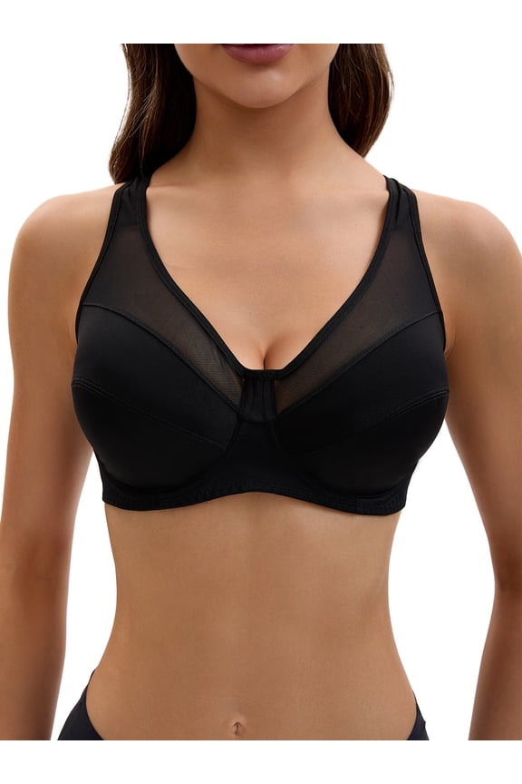 Women's Mesh Adjustable Strap Underwire Soft Bras, Available in Plus Size D 40 Black