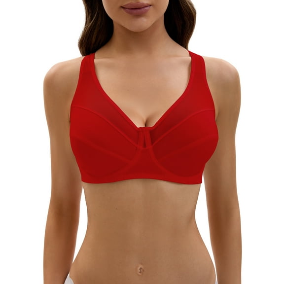 INSPIRE CHIC Women's Mesh Adjustable Strap Underwire Soft Bras, Available in Plus Size D 40 Red
