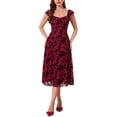 thumbnail image 1 of INSPIRE CHIC Women's Mesh Dresses Gothic Vintage Sweetheart Neck Sleeveless Ruffles Floral Jacquard A-Line Dress 2XL Burgundy, 1 of 6