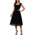 thumbnail image 1 of INSPIRE CHIC Women's Mesh Dresses Gothic Vintage Sweetheart Neck Sleeveless Ruffles Floral Jacquard A-Line Dress S Black, 1 of 6