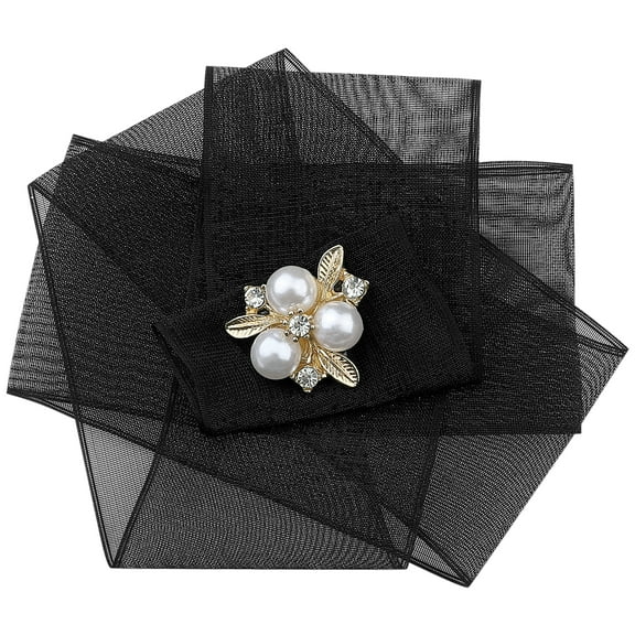 INSPIRE CHIC Women's Mesh Flower Brooch Pins with Beads for Shirts Black