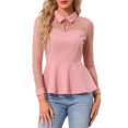 thumbnail image 1 of INSPIRE CHIC Women's Mesh Sheer Peplum Top Long Sleeve Keyhole Blouse with Ruffle Hem & Turn Down Collar S Pink, 1 of 6