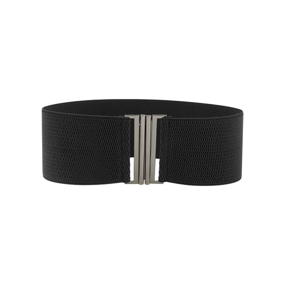 INSPIRE CHIC Women's Metal Interlock Buckle Stretchy Belts, Fashion Vintage Elastic Waistband for Dresses Coats 25.6x3.0" Black