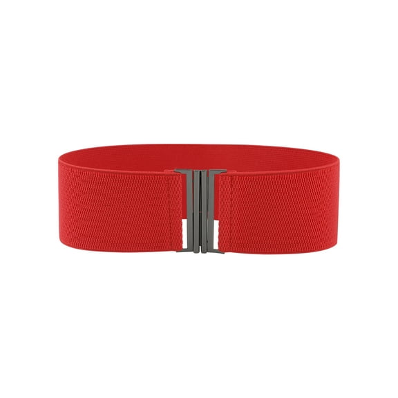 INSPIRE CHIC Women's Metal Interlock Buckle Stretchy Belts, Fashion Vintage Elastic Waistband for Dresses Coats 33.5x3.0" Red