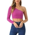 thumbnail image 1 of INSPIRE CHIC Women's Metallic Glitter One Shoulder Long Sleeve Crop Top XL Hot Pink, 1 of 5