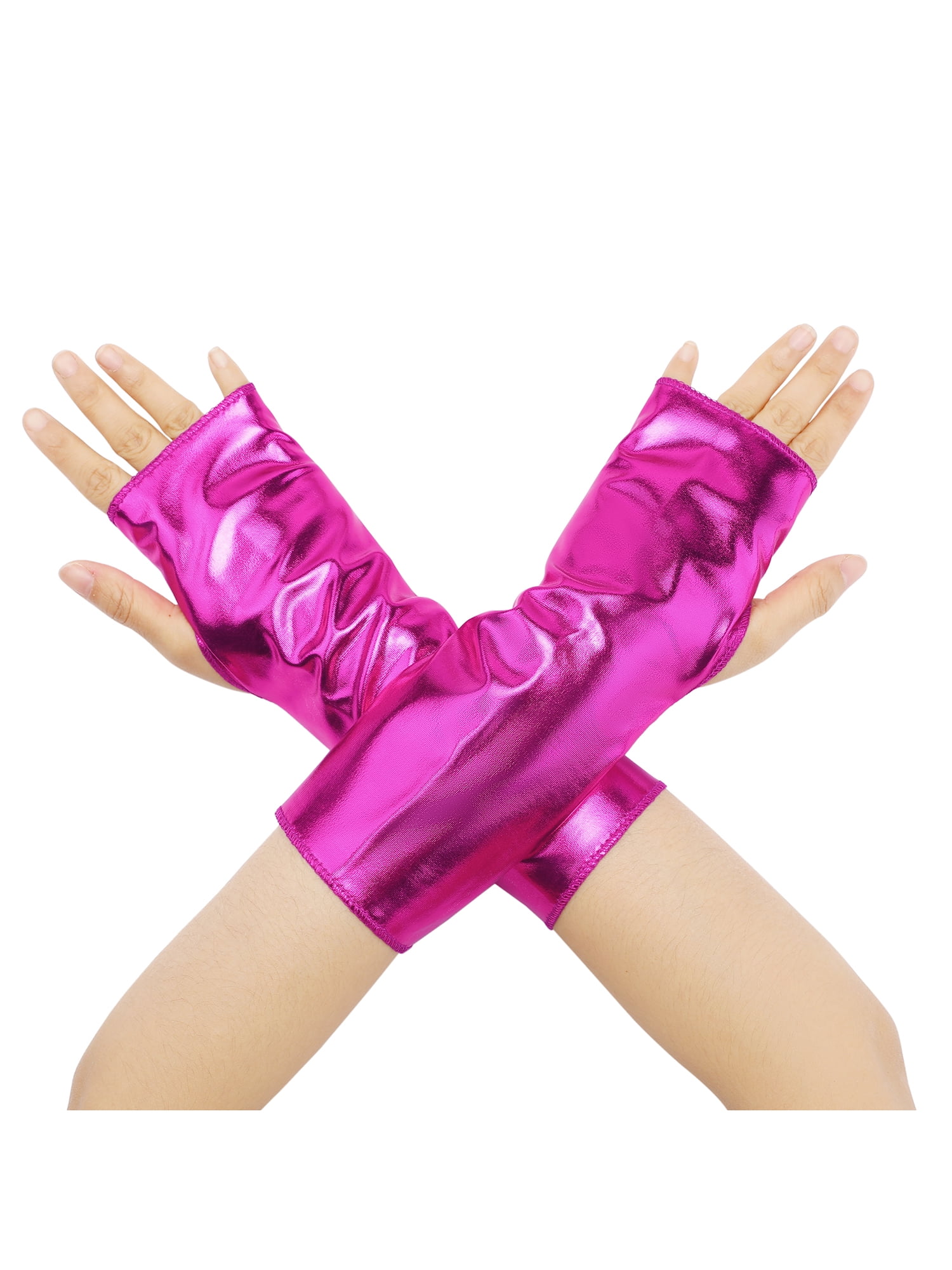 INSPIRE CHIC Women's Metallic Shiny Fingerless Short Gloves