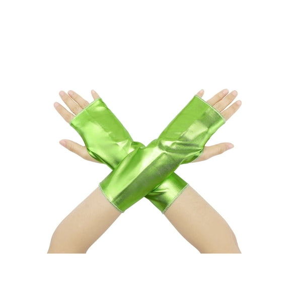 INSPIRE CHIC Women's Metallic Shiny Fingerless Short Gloves Shimmer Arm Warmers for Halloween Cosplay 1 Pair Neon Green One Size