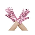 thumbnail image 1 of INSPIRE CHIC Women's Metallic Shiny Shimmer Full Finger Wrist Length Gloves for Party Costume 1 Pair One Size Pink, 1 of 6