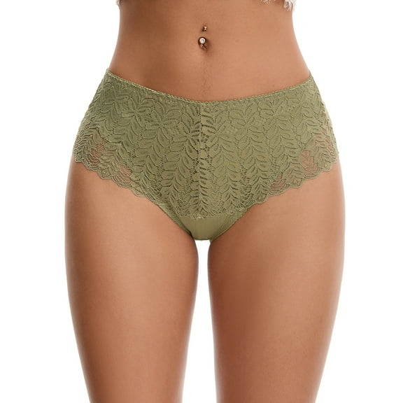 INSPIRE CHIC Women's Mid Rise Breathable Soft Lace Underwear Briefs for Ultimate Comfort and Style M Green