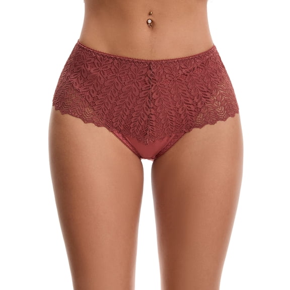 INSPIRE CHIC Women's Mid Rise Breathable Soft Lace Underwear Briefs for Ultimate Comfort and Style S Coffee