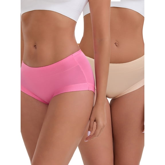 INSPIRE CHIC Women's Mid-Waisted Modal Plus Size Underwear Solid Cotton Full Coverage Briefs 2 Packs L 1 Beige 1 Rose Red