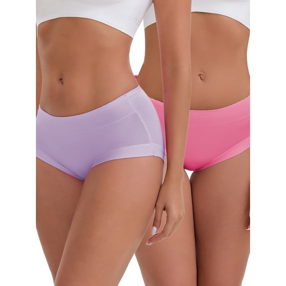 INSPIRE CHIC Women's Mid-Waisted Modal Plus Size Underwear Solid Cotton Full Coverage Briefs 2 Packs M 1 Pink 1 Light Purple