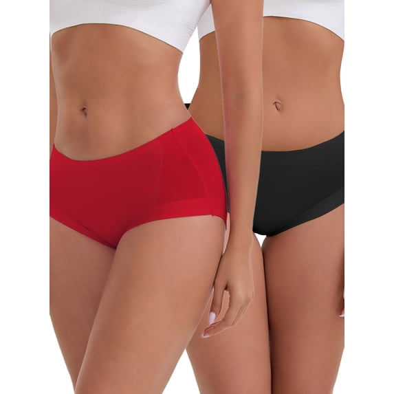 INSPIRE CHIC Women's Mid-Waisted Modal Plus Size Underwear Solid Cotton Full Coverage Briefs 2 Packs XL 1 Black 1 Red