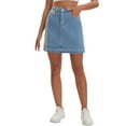 thumbnail image 1 of INSPIRE CHIC Women's Mini Denim Skirt Patchwork Color Block High Waisted A Line Short Jean Skirt S Blue, 1 of 6