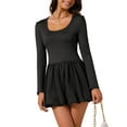 thumbnail image 1 of INSPIRE CHIC Women's Mini Dress Scoop Neck Long Sleeves Party Club Slim Fit Bubble Skirt Short Cocktail Dress XS Black, 1 of 6