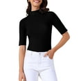 thumbnail image 1 of INSPIRE CHIC Women's Mock Neck Sweater Lightweight Slim Fit Half Sleeve Knit Pullover Tops L Black, 1 of 6