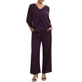 thumbnail image 1 of INSPIRE CHIC Women's Mother of Bride Sets Chiffon Ruffles V Neck Top Wide Legs Pantsuits Wedding Guest 2 Pieces Pants Suits 2XL Dark Purple, 1 of 6