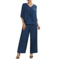 thumbnail image 1 of INSPIRE CHIC Women's Mother of Bride Sets Chiffon Ruffles V Neck Top Wide Legs Pantsuits Wedding Guest 2 Pieces Pants Suits S Dark Blue, 1 of 5