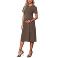 thumbnail image 1 of INSPIRE CHIC Women's Mother's Days Maternity Dress A Line Crewneck Short Sleeve Stretchy Summer Office Work Midi Pregnancy Dresses M Brown, 1 of 6