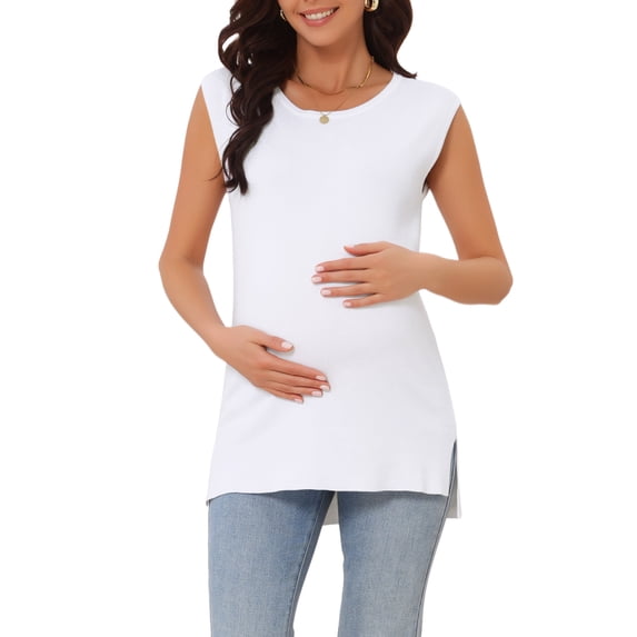 INSPIRE CHIC Women's Mother's Days Maternity Spring Top Short Sleeve Pullover Tops Basic Ribbed Knit Slim Fitted Casual Shirts 2026 L White
