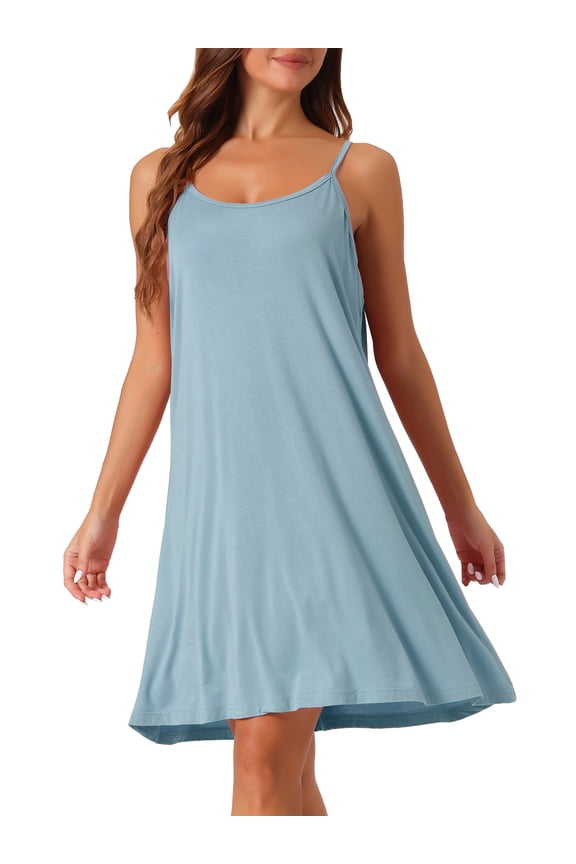 Women's Valentines Day Nightgown Sleeveless Spaghetti Strap Cross Back Sleepwear Dress Nightwear 2XL Blue