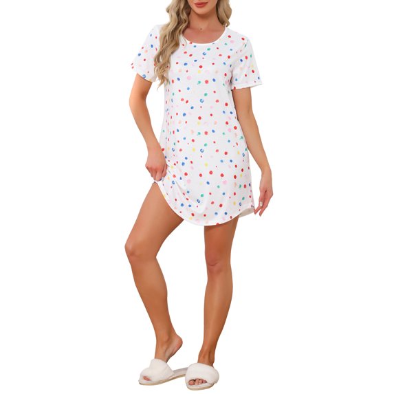 INSPIRE CHIC Women's Nightshirt Round Neck Short Sleeves Sleepshirt Striped Nightgown 3XL Dot