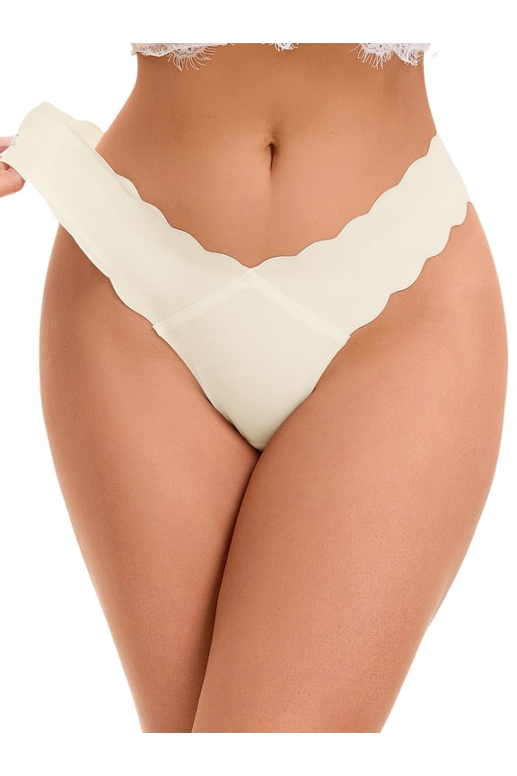 Women's No-Show Hipster Unlined Cheeky Underwear V-Shape Waist Stretch Bikini M Beige Apricot