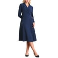 thumbnail image 1 of INSPIRE CHIC Women's Notch Lapel Wrap Neck Long Sleeve A-Line Midi Pleated Dress S Royal Blue, 1 of 4