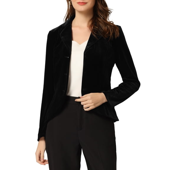 INSPIRE CHIC Women's Notched Lapel Long Sleeve Button Velvet Blazer 3XL Black