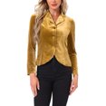 thumbnail image 1 of INSPIRE CHIC Women's Notched Lapel Long Sleeve Button Velvet Blazer L Gold, 1 of 6