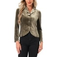 thumbnail image 1 of INSPIRE CHIC Women's Notched Lapel Long Sleeve Button Velvet Blazer XS Taupe, 1 of 6