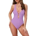thumbnail image 1 of INSPIRE CHIC Women's O Ring Cut Out Deep V Monokini Bikini, 1 Piece Tummy Control Swimwear Bathing Suit Small Purple, 1 of 5