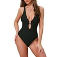 thumbnail image 1 of INSPIRE CHIC Women's O Ring Cut Out Deep V Monokini Bikini, 1 Piece Tummy Control Swimwear Bathing Suit X-Small Black, 1 of 5
