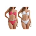 thumbnail image 1 of Women's O Ring Ribbed Bikini Sets, 2 Piece High Waist Adjustable Spaghetti Straps Swimsuit 2 Sets X-Large White, Rose Red, 1 of 5