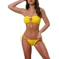 thumbnail image 1 of INSPIRE CHIC Women's O Ring Ruched Bandeau Ribbed Bikini Sets, 2 Piece Tie Front Top Triangle Bottom Swimwear Bathing Suits Small Yellow, 1 of 5