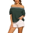 thumbnail image 1 of INSPIRE CHIC Women's Off Shoulder Tops Ruffles Sleeves Smocked Summer Beach Boho Casual Blouses XS Dark Green, 1 of 6