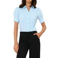 thumbnail image 1 of INSPIRE CHIC Women's Button Up Bodysuit One-Piece Short Sleeve Work Shirt Blouse M Sky Blue, 1 of 6