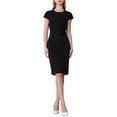 thumbnail image 1 of INSPIRE CHIC Women's Knee Length Pencil Dress Cap Sleeve Belted Wear to Work Sheath Dresses 2XL Black, 1 of 5