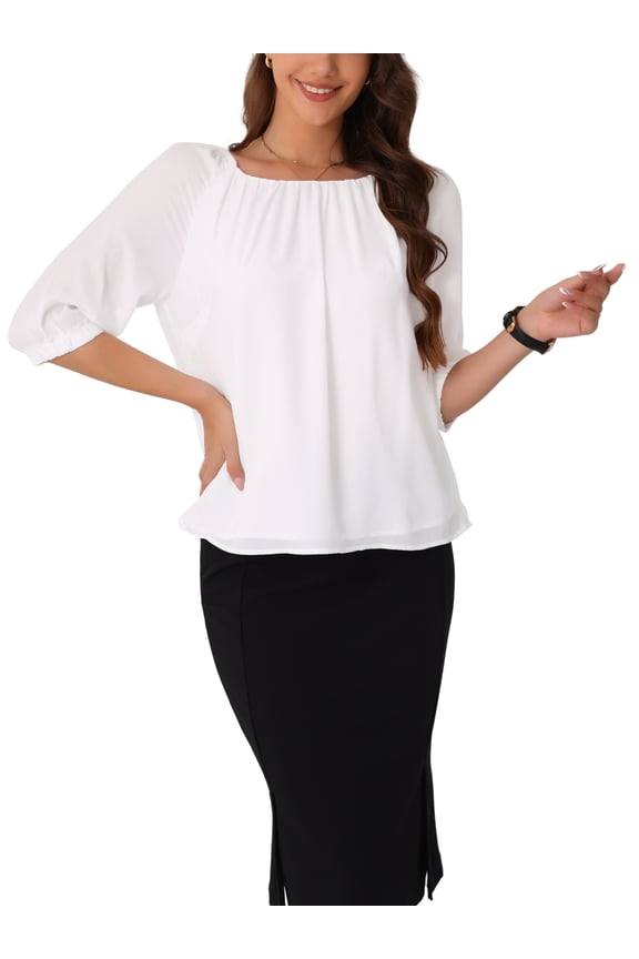 Work Shirts for Women's Office Half Sleeve Crew Neck Dressy Casual Tops XS White